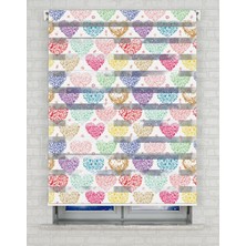 BRIGHTCOVER Renkli Kalpler Baskılı Zebra Perde - Gece Gündüz - Kız Çocuk Odası Perdesi | Kokusuz Mürekkeple Basılmış  Zebra Perdeler ile Sende Tarzını Yansıt! | 1 Dakikada Pratik Montaj