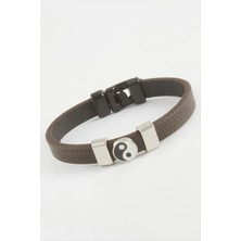 Nacario Ying Yang Kaliteli Suni Deri Bileklik