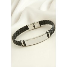 Nacario Örgülü Isim Yazılabilir Deri Çelik Bileklik