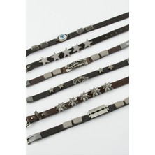 Nacario Karışık Metal Aparatlı Deri Bileklik