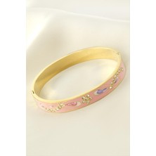 Nacario Çiçek Mineli Lüks Çelik Kelepçe Bileklik