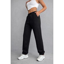 Pengora Kadın Içi Polarlı Beli ve Paçası Lastikli Kordonlu Relaxed Siyah Eşofman Altı