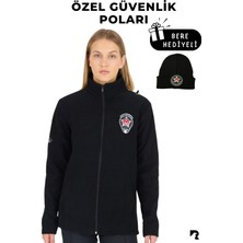 Kadın Güvenlik Nakışlı Siyah Polar Mont Reflektörlü, Rahat ve Şık Tasarım