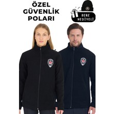 Unisex Siyah Polar Mont, Nakışlı, Reflektörlü, Güvenlik Özellikli