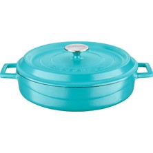 Delixa Metal Spring Serisi - Döküm Çok Amaçlı Tencere, Yuvarlak, 28 Cm, Mat Emaye, Parlak Siyah Taban, Turk