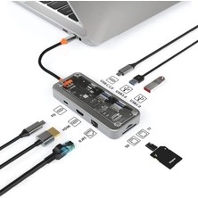 Delixa MT55 Mac ile Uyumlu Thunderbolt 3 Type-C USB Adaptör Hub 8in1 4K HDMI RJ45 100MBPS Sd Kart Okuyucu 1