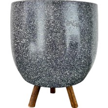 Delixa Bitki Tasarımı Ev Dekorasyon Aksesuar Gri Granit Toprak Saksı Saksılık Salon Çiçeklik 3 Ayaklı - 19