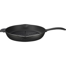 Delixa Döküm Yuvarlak Izgara Tava, Metal Kulplu, 28CM, Siyah