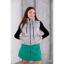 Pengora Kadın Kışlık Şişme Yelek Fermuarlı Dik Yaka Kapitoneli Bağcıklı Puff Dolgulu