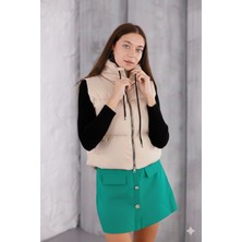 Pengora Kadın Kışlık Şişme Yelek Fermuarlı Dik Yaka Kapitoneli Bağcıklı Puff Dolgulu