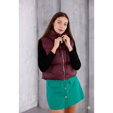 Pengora Kadın Kışlık Şişme Yelek Fermuarlı Dik Yaka Kapitoneli Bağcıklı Puff Dolgulu