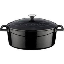 Delixa Metal Oval Döküm Tencere, 27 Cm, 3.91 L Hacim, Siyah