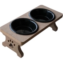 Delixa Ahşap Demonte 2 Plastik Taslı Kedi Mama ve Su Kabı Siyah