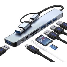 Delixa 8 In 2 Usb/type-C To USB A, USB C-Sd ve Micro Sd/tf Kart Okuyucu Macbook Ile Uyumlu Çevirici Adaptör