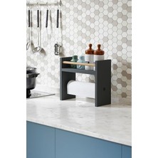 Delixa Intergo Rulo Havlu Takılabilir Baharatlık Standı Tezgah Üstü Düzenleyici Ahşap Raf - Antrasit Gri