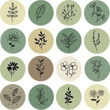 Delixa Ms Major Selection 32 Adet 4 cm Yeşil Yapraklı Yuvarlak Sticker Etiket Çıkartma Hediye Parti Hediyel