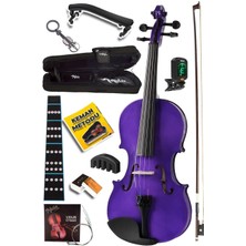 Delixa HGA44PU-PAK Mor 4/4 Tam Boy Keman Seti (Yastık Tuner Susturucu Çanta Yay Reçine Yedek Tel Metod)