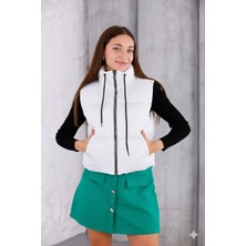 Pengora Kadın Kışlık Şişme Yelek Fermuarlı Dik Yaka Kapitoneli Bağcıklı Puff Dolgulu