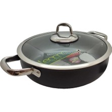 Delixa Leggno Master Titanium 28CM Sığ Tencere, Çelik Kulp, Özel Çerçeveli Cam Kapak Siyah