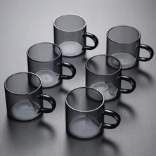 Delixa Renovon 6 Adet 113ML Cam Füme Renk Fincan Espresso Kahve Fincanı Isıya Dayanıklı Çay Seti Çay Fincan