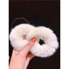 Delixa Kadın 2'li Beyaz Peluş Lastik Toka Seti,kadın Çocuk Mandal Toka, Lastik Toka Seti, Toka Organizer, T