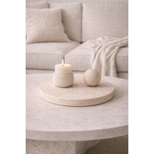 Marbello Doğal Traverten Mermer Yuvarlak Sunumluk & Dekoratif Tepsi – Premium Seri