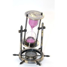 Özbience Şık Pirinç Dümenli Pusulalı Kum Saati 20CM, Dekoratif ve Zarif Tasarım