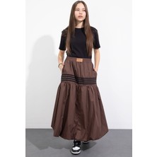 Cansın Mini Kahverengi Şerit Desenli Kız Çocuk Balon Etek  23558