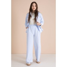 Cansın Mini Mavi Nakışlı Gömlekli Badili Kız Çocuk 3lü Pantolonlu Takım 23561