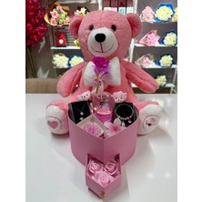 Ayı Evreni Full Pembe Aşk Evreni İkili - Sevgiliye Romantik Hediye Kutusu | Kar Küresi + Takı + Peluş Ayıcık