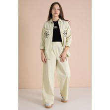 Cansın Mini Yeşil Nakışlı Gömlekli Badili Kız Çocuk 3lü Pantolonlu Takım 23560