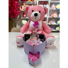 Ayı Evreni Pembe Aşk İkili - Sevgiliye Romantik Hediye Kutusu | Kar Küresi + Takı + Peluş Ayıcık