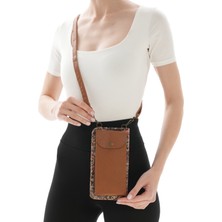 Iran Işi El Yapımı Etnik Desenli Kahverengi Askılı Telefon Bölmeli Küçük Boy Cüzdan Çanta