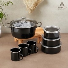 Amboss Crispella Morning 12 Parça Emaye Tencere Saklama Kabı Kupa Seti-Siyah