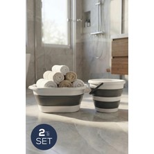 Vienev 19 L Katlanır Sepet + 12 L Katlanır Kova Antrasit | Yer Kaplamayan Akordiyon Tasarım