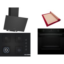 Bosch Siyah 3 Lü Ankastre Set 522 ( HUA736EA0T - POH7C6P31O - DWK64PJ60T  ) 67CM Wok Bek Ocak - Buhar Destekli Fırın - Pişirme Matı ile