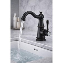 Antik Siyah Eskitme Lavabo Bataryası Tek Kollu Retro Klasik Pırlanta Taşlı Musluk