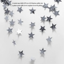 Pandoli 20 Adet Gümüş Renk Sıralı Yıldızlar Kağıt Asma Sarkıt Süs Dizisi 4 Metre 2 Adet Ramazan Yılbaşı Retro