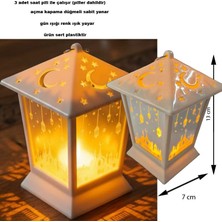 Pandoli 13X7 cm Beyaz Renk Mika Malzeme Ramazan Kandili Gün Işığı LED Fener 1 Adet