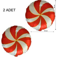 Pandoli Yılbaşı Şekeri Şekilli Kırmızı Beyaz Renk Folyo Balon 45 cm 2 Adet Retro