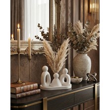 Modern Minimalist 3'lü Aile Figürü Biblo Seti - Mat Beyaz Dekoratif Obje