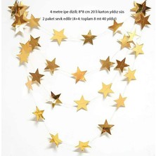 Pandoli 20 Adet Altın Renk Sıralı Yıldızlar Kağıt Asma Sarkıt Süs Dizisi 4 Metre 2 Adet Ramazan Yılbaşı Retro