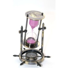 Özbience Şık Pirinç Dümenli Pusulalı Kum Saati 20CM, Dekoratif ve Zarif Tasarım