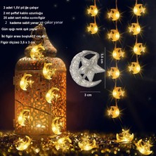 Pandoli Ramazan Temalı Gün Işığı 20 Ampullü Mika Ay Yıldız Şekilli Pilli LED Işık 2 mt Yılbaşı