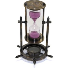 Özbience Şık Pusulalı Pirinç Kum Saati, 15X11 Cm, Ev ve Ofis Dekoru