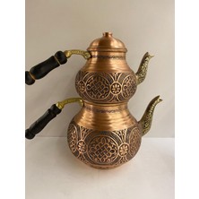 Maraş Bakırcılık - El Yapımı Oyma Işlemeli Bakır Çaydanlık 3 Litre – Içi Kalaylı Doğal Bakır Renk Kapaklı