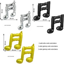 Pandoli Retro Disco Nota Işareti Müzik Temalı Siyah Altın Gümüş Renk Folyo Balon 3 Adet