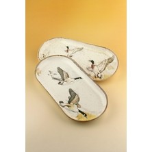 Bursa Porselen Dekor Retro Su Kuşları 2 Adet Porselen Kayık Tabak