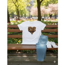 Texrium Leopar Kalp Baskılı %100 Pamuklu Siyah Beyaz T-Shirt