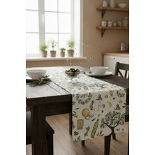 Rona Home Zeytin Desenli Dijital Baskılı Leke Tutmaz Kaliteli Kumaş Masa Örtüsü Runner Ranır Mutfak Runner